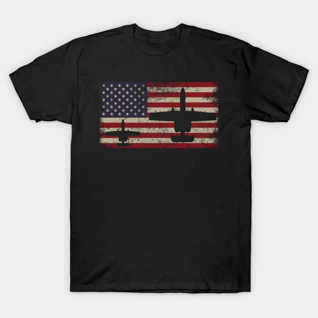 A-10 Thunderbolt II Warthog Plane Vintage USA Flag T-Shirt by Battlefields